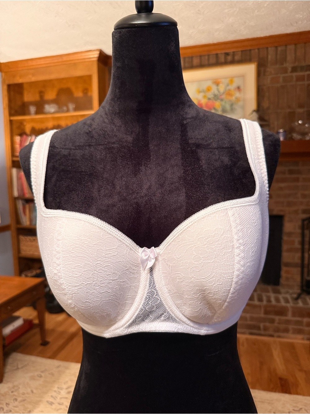 Rosie Retro White Lace Full-Coverage Bra with Wide Straps